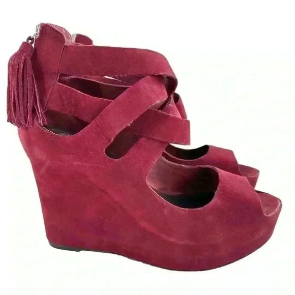 Dolce vita Jade ankle booties size 8 burgundy Nubuck leather  wedge platforms - Picture 12 of 12